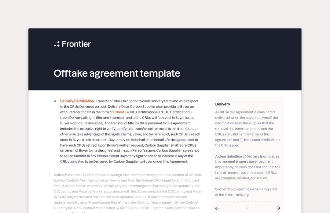 Preview for "Publishing Frontier’s offtake agreement template"