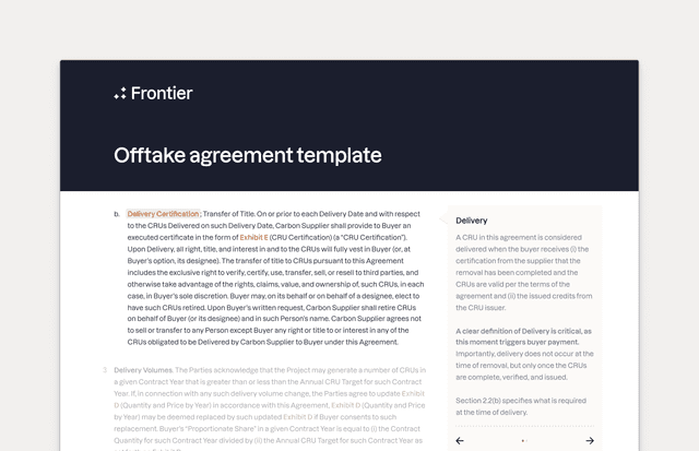 Preview for "Publishing Frontier’s offtake agreement template"